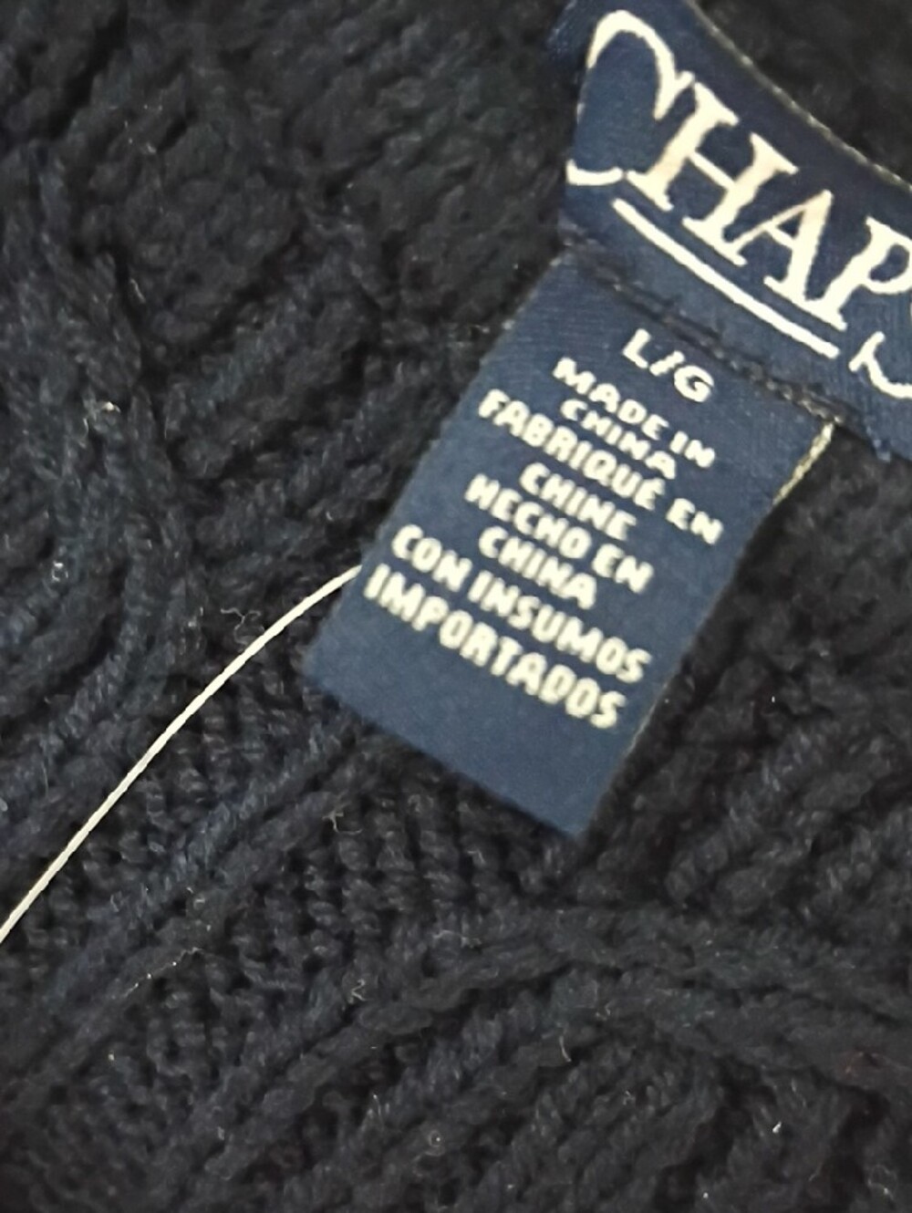 Chaps Navy Cable-Panel Crew Neck Sweater - Picture 6 of 7